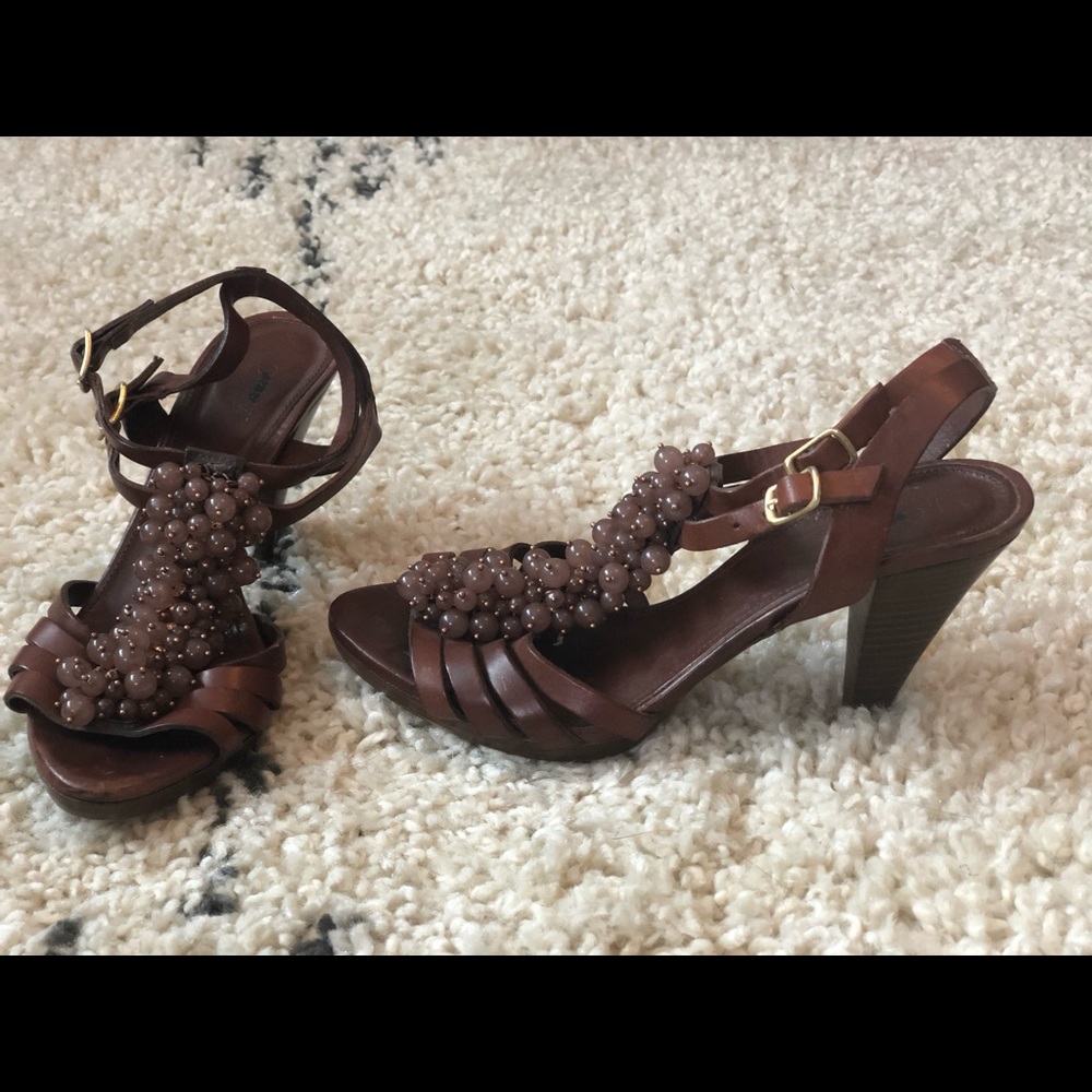 NWOT J Crew Summer Brown Leather 4” Heels